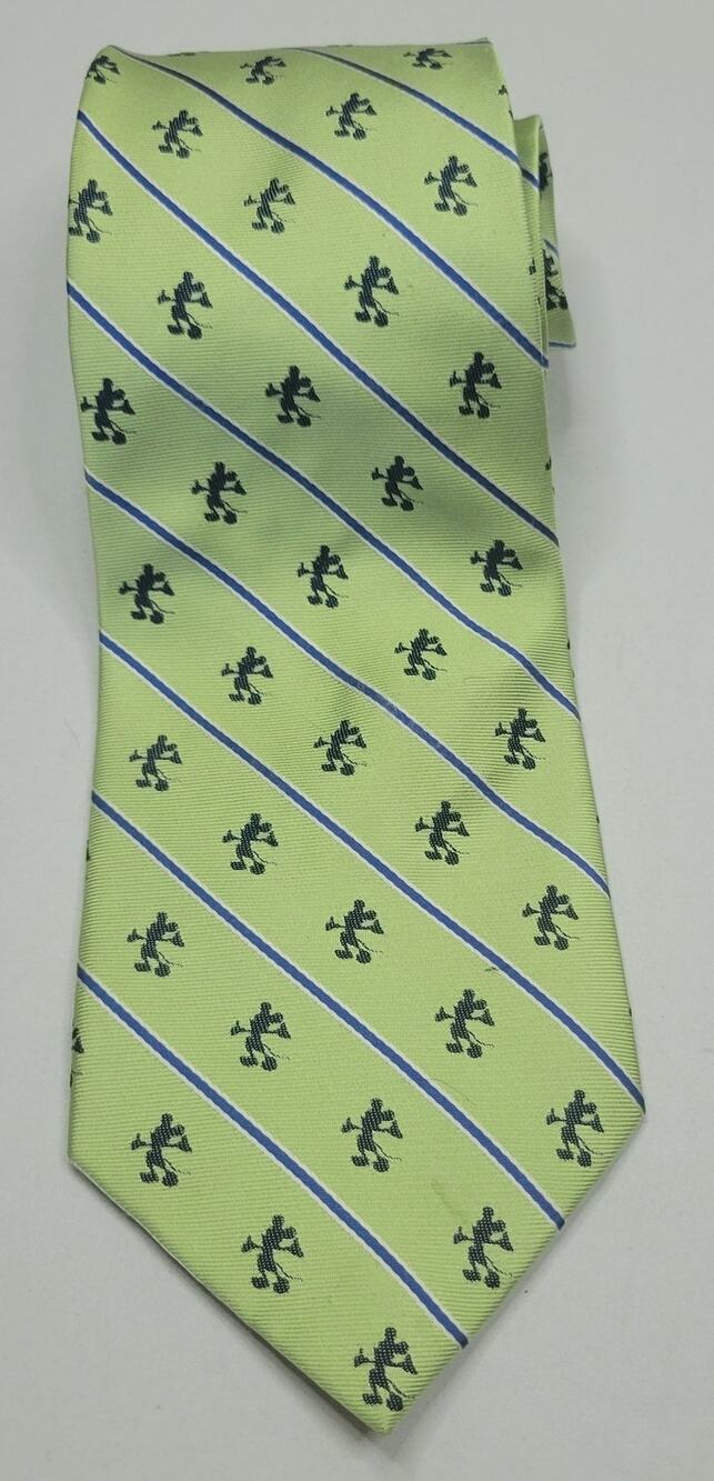 VTG Classic Mickey Mouse Disney Park Green Blue Striped 100% Silk Necktie Tie 4"